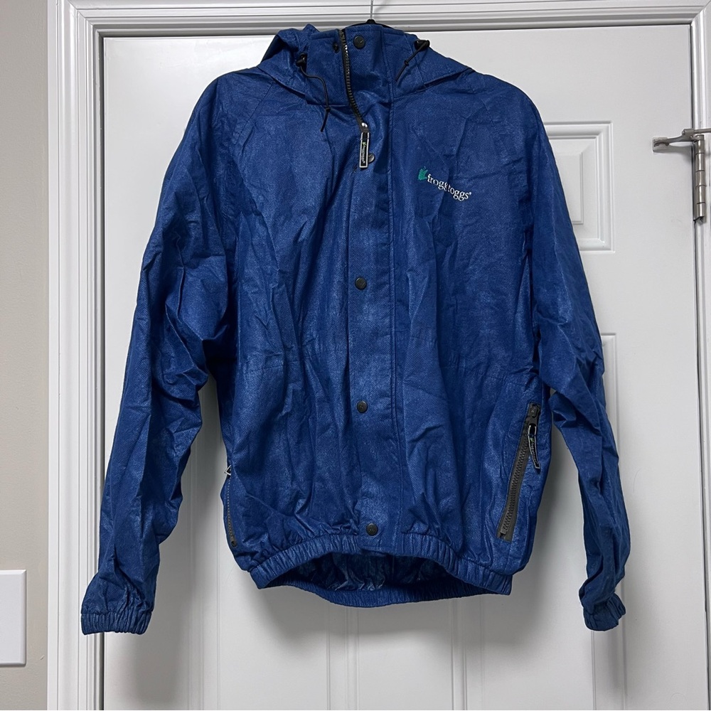 Frogg Toggs Waterproof Hooded Jacket 100% Polypropylene Blue Size Medium